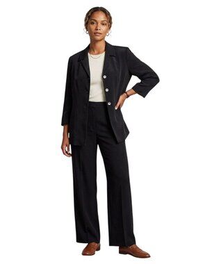 Bloomingdale's 100% Silk Black Blazer Mother Of Pearl Buttons Fully Lined Size 8